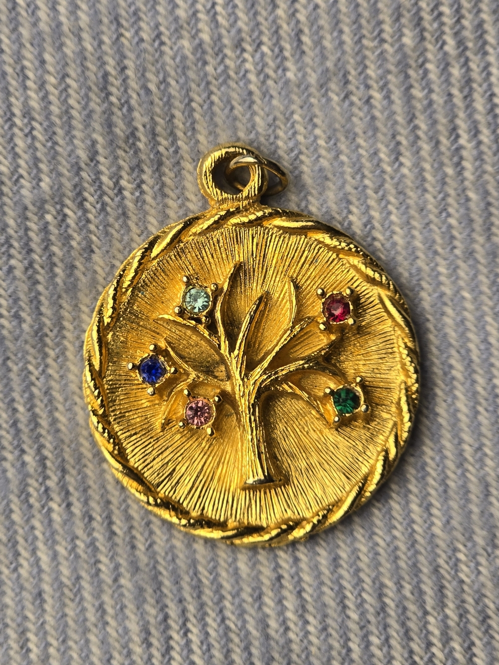 Gold Tree of Life Pendant with Multicolor Gem Accents